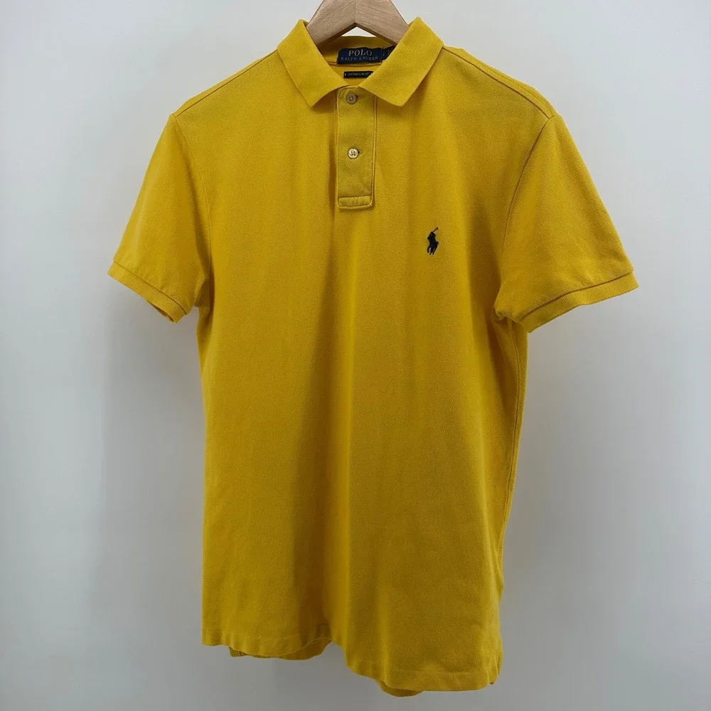 Polo Ralph Lauren Mens Custom Slim Fit Pique Polo Shirt Yellow Small RN 41381